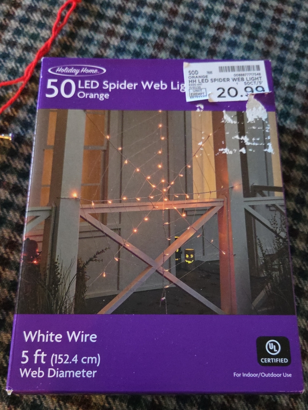 50 LED Spider Web Lights Orange New For Halloween